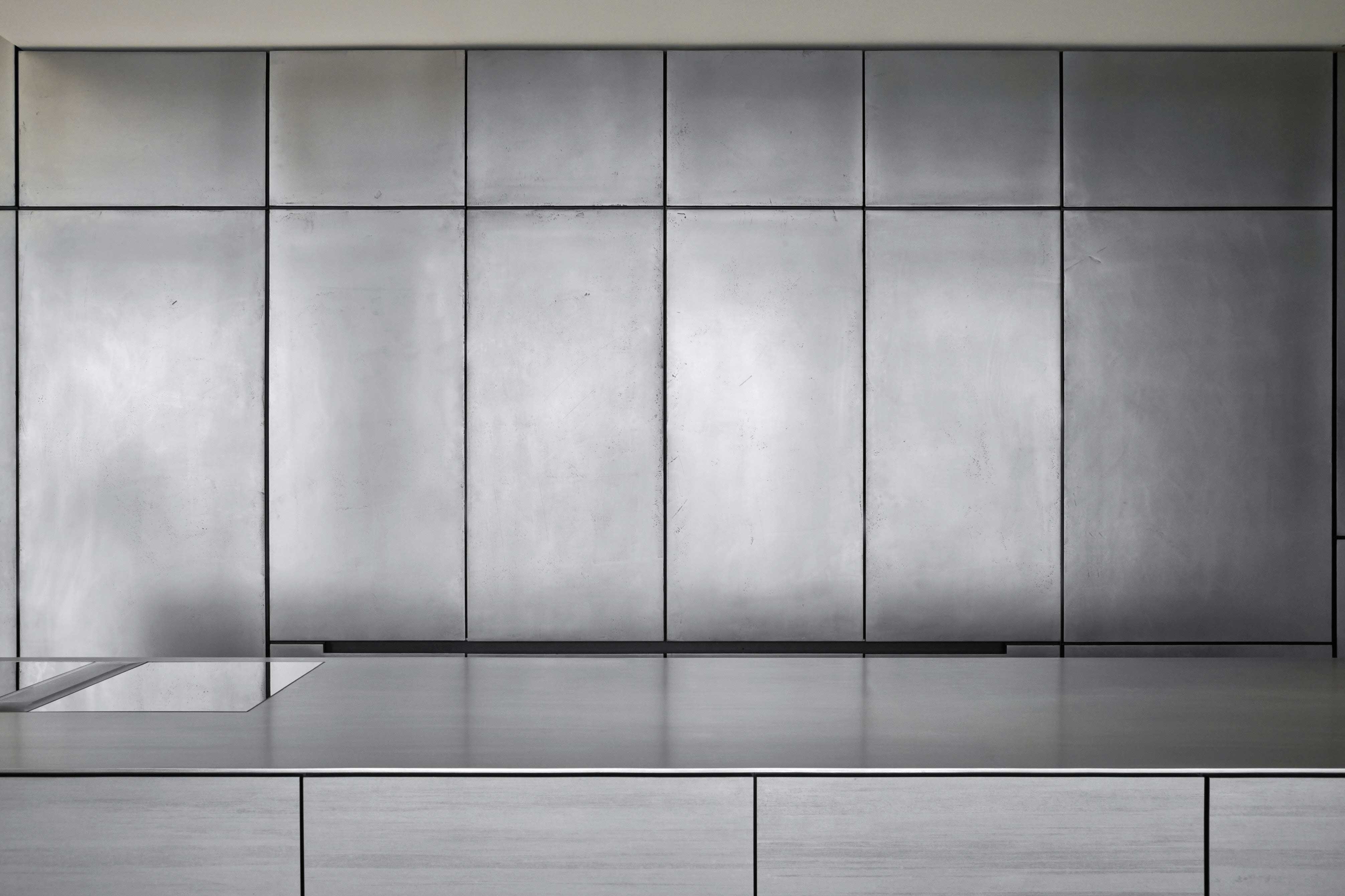 Bora Private Penthouse Residential Interior Design Stainless Steel kitchen counter knoll high end baxter